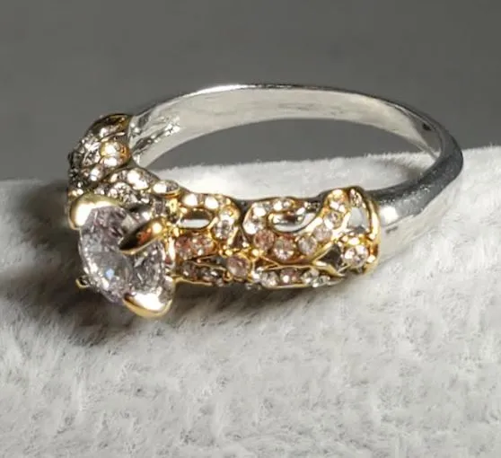 R209 Silver Gold Accent Rhinestone Ring POLLY Rings