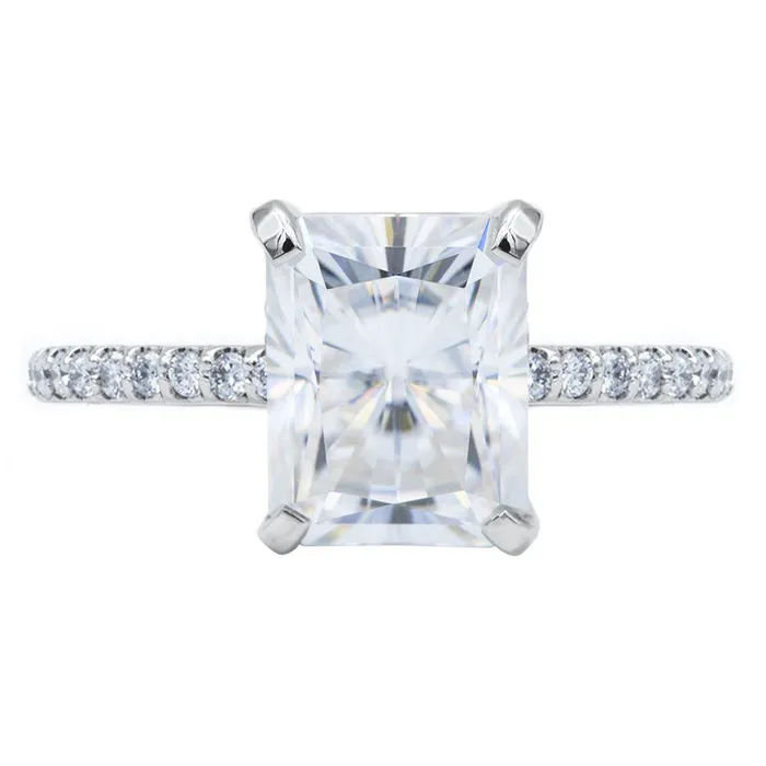 Radiant Moissanite 4 Prongs Diamond Accent Ice Cathedral Solitaire Ring Fire Brilliance Rings Radiant Moissanite 4 Prongs Diamond Accent Ice Cathedral Solitaire Ring Fire Brilliance Rings