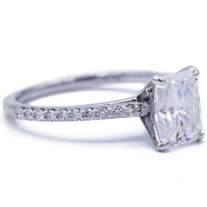 Radiant Moissanite 4 Prongs Diamond Accent Ice Cathedral Solitaire Ring Fire Brilliance Rings
