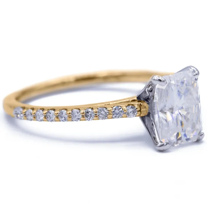 Radiant Moissanite 4 Prongs Diamond Accent Ice Cathedral Solitaire Ring Fire Brilliance Rings