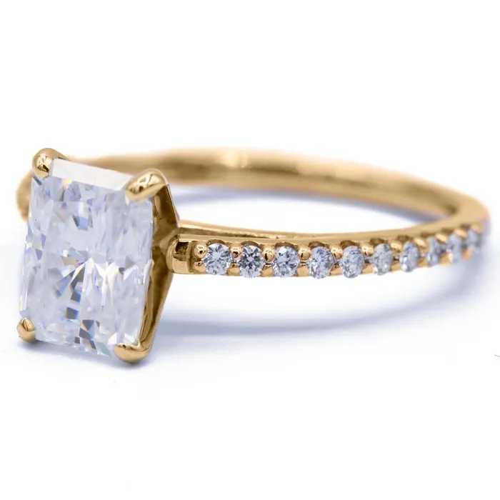 Radiant Moissanite 4 Prongs Diamond Accent Ice Cathedral Solitaire Ring Fire Brilliance Rings