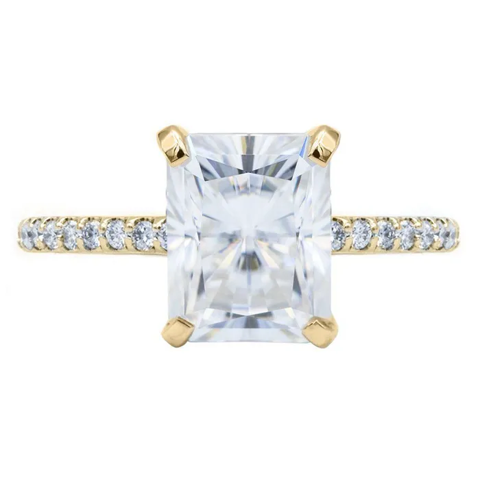 Radiant Moissanite 4 Prongs Diamond Accent Ice Cathedral Solitaire Ring Fire Brilliance Rings