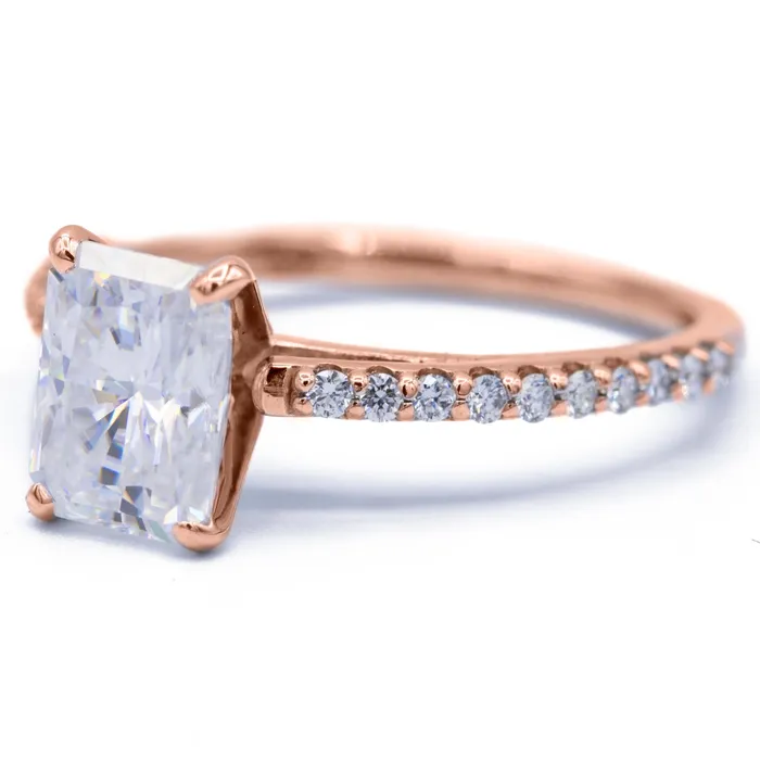Radiant Moissanite 4 Prongs Diamond Accent Ice Cathedral Solitaire Ring Fire Brilliance Rings