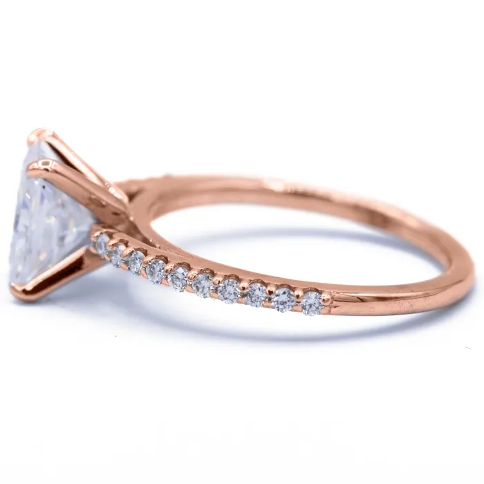 Radiant Moissanite 4 Prongs Diamond Accent Ice Cathedral Solitaire Ring Fire Brilliance Rings