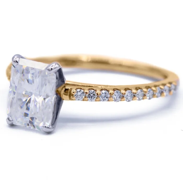 Radiant Moissanite 4 Prongs Diamond Accent Ice Cathedral Solitaire Ring Fire Brilliance Rings