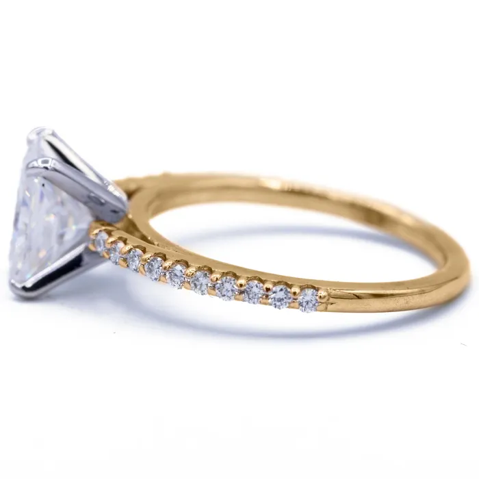 Radiant Moissanite 4 Prongs Diamond Accent Ice Cathedral Solitaire Ring Fire Brilliance Rings