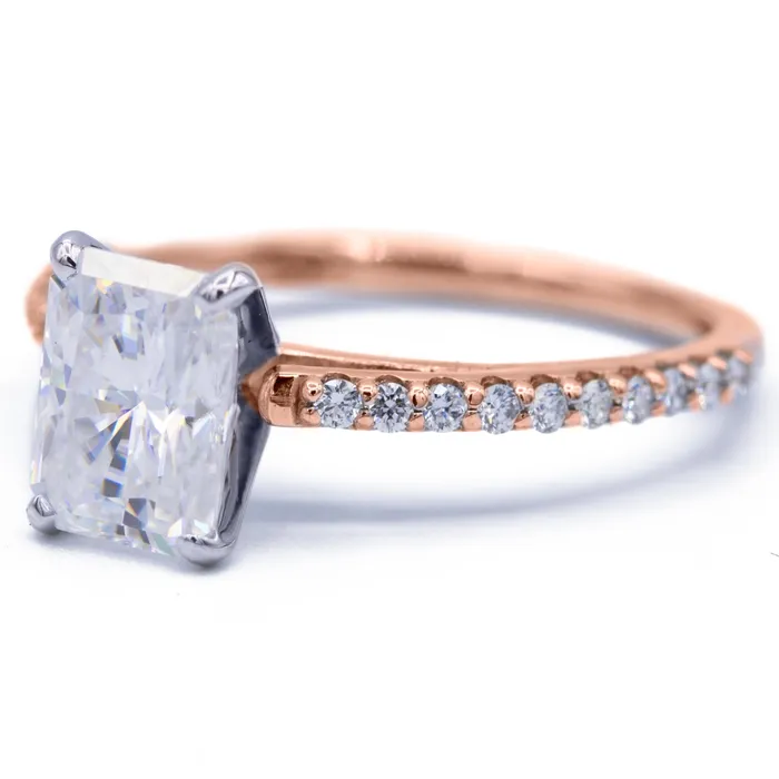 Radiant Moissanite 4 Prongs Diamond Accent Ice Cathedral Solitaire Ring Fire Brilliance Rings