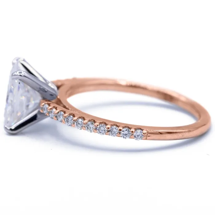 Radiant Moissanite 4 Prongs Diamond Accent Ice Cathedral Solitaire Ring Fire Brilliance Rings
