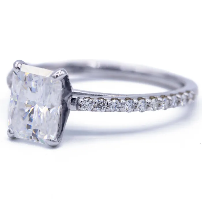 Radiant Moissanite 4 Prongs Diamond Accent Ice Cathedral Solitaire Ring Fire Brilliance Rings