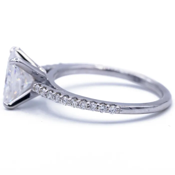 Radiant Moissanite 4 Prongs Diamond Accent Ice Cathedral Solitaire Ring Fire Brilliance Rings