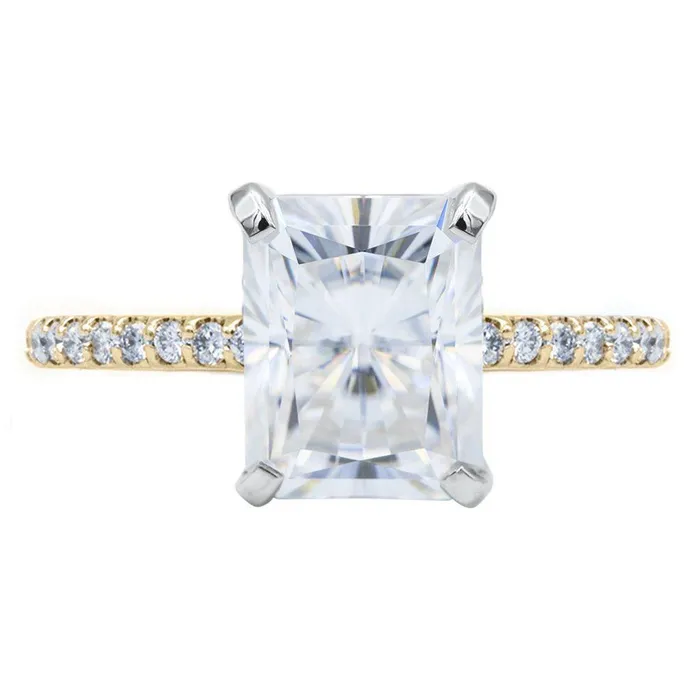 Radiant Moissanite 4 Prongs Diamond Accent Ice Cathedral Solitaire Ring Fire Brilliance Rings