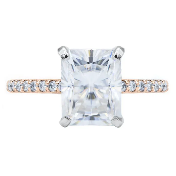Radiant Moissanite 4 Prongs Diamond Accent Ice Cathedral Solitaire Ring Fire Brilliance Rings