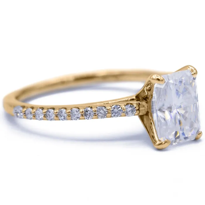 Radiant Moissanite 4 Prongs Diamond Accent Ice Cathedral Solitaire Ring Fire Brilliance Rings
