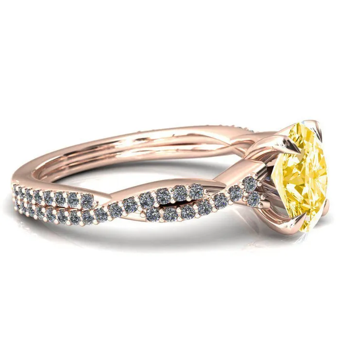Rings Amberley Oval Canary Yellow 4 Claw Prong 12 Infinity Diamond Accent Ring Engagement Ring Fire Brilliance 