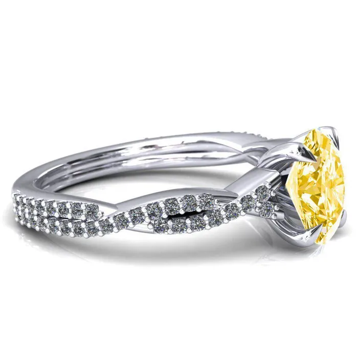 Rings Amberley Oval Canary Yellow 4 Claw Prong 12 Infinity Diamond Accent Ring Engagement Ring Fire Brilliance 