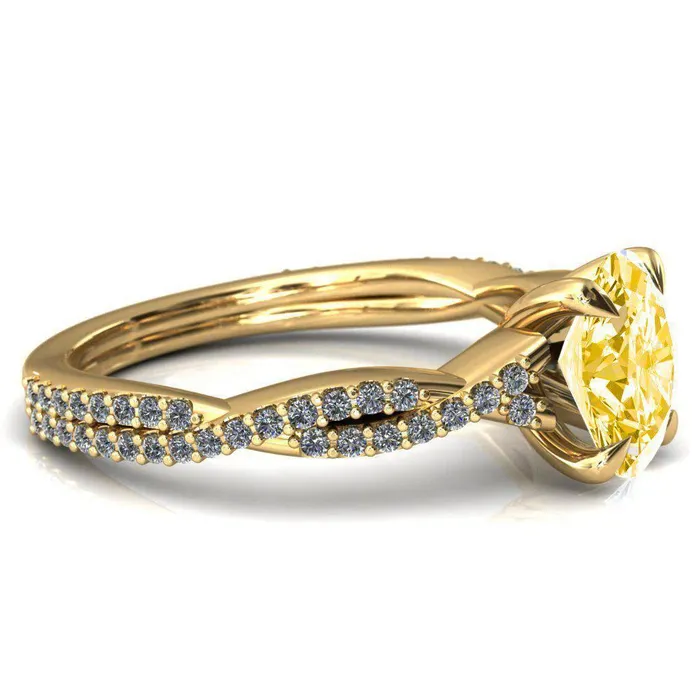 Rings Amberley Oval Canary Yellow 4 Claw Prong 12 Infinity Diamond Accent Ring Engagement Ring Fire Brilliance 