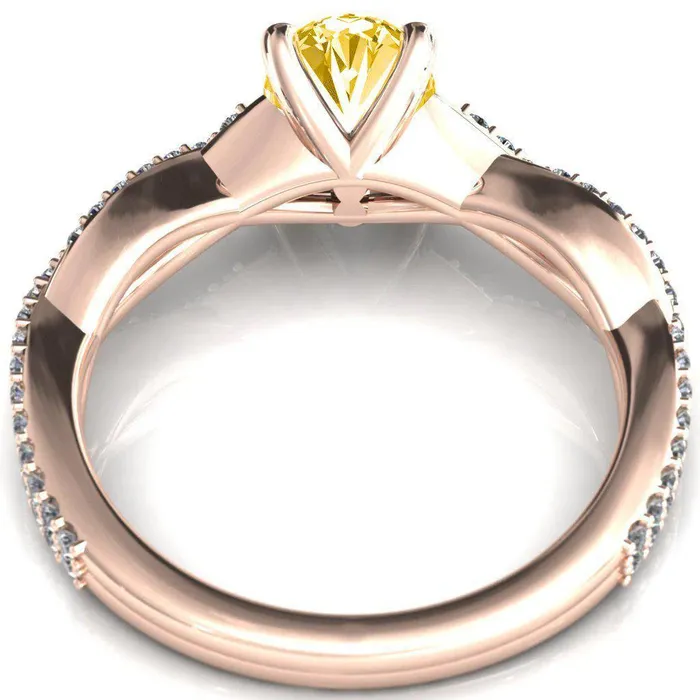 Rings Amberley Oval Canary Yellow 4 Claw Prong 12 Infinity Diamond Accent Ring Engagement Ring Fire Brilliance 