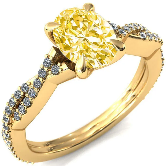 Rings Amberley Oval Canary Yellow 4 Claw Prong 12 Infinity Diamond Accent Ring Engagement Ring Fire Brilliance 