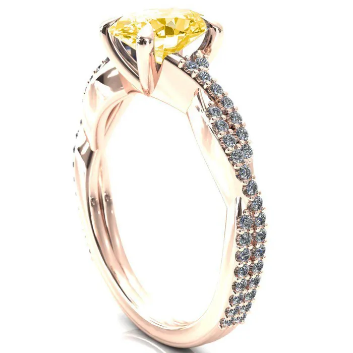 Rings Amberley Oval Canary Yellow 4 Claw Prong 12 Infinity Diamond Accent Ring Engagement Ring Fire Brilliance 