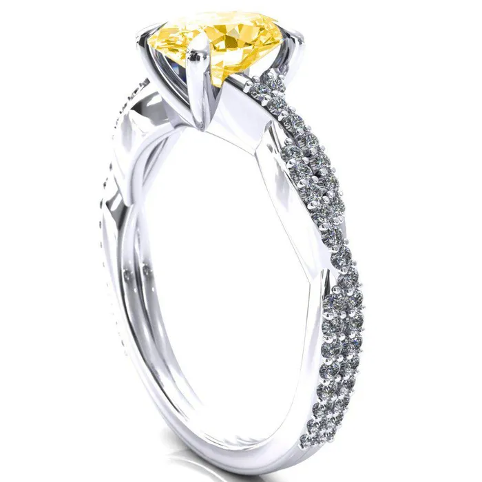 Rings Amberley Oval Canary Yellow 4 Claw Prong 12 Infinity Diamond Accent Ring Engagement Ring Fire Brilliance 
