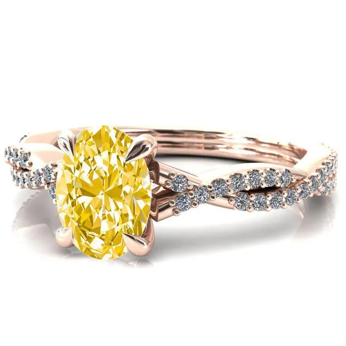Rings Amberley Oval Canary Yellow 4 Claw Prong 12 Infinity Diamond Accent Ring Engagement Ring Fire Brilliance 