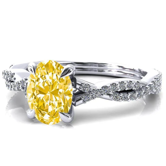 Rings Amberley Oval Canary Yellow 4 Claw Prong 12 Infinity Diamond Accent Ring Engagement Ring Fire Brilliance 