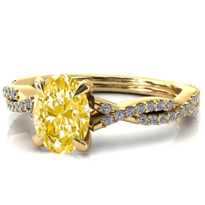 Rings Amberley Oval Canary Yellow 4 Claw Prong 12 Infinity Diamond Accent Ring Engagement Ring Fire Brilliance 