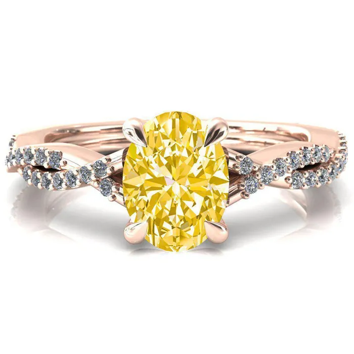 Rings Amberley Oval Canary Yellow 4 Claw Prong 12 Infinity Diamond Accent Ring Engagement Ring Fire Brilliance 