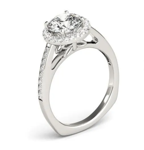 Rings Fire Brilliance Alexis Round Center Stone Cathedral Two Tone Channel Shank Halo Engagement Ring