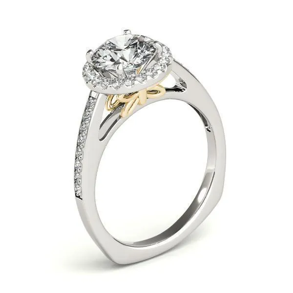 Rings Fire Brilliance Alexis Round Center Stone Cathedral Two Tone Channel Shank Halo Engagement Ring