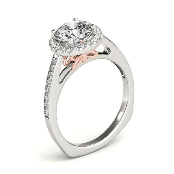 Rings Fire Brilliance Alexis Round Center Stone Cathedral Two Tone Channel Shank Halo Engagement Ring