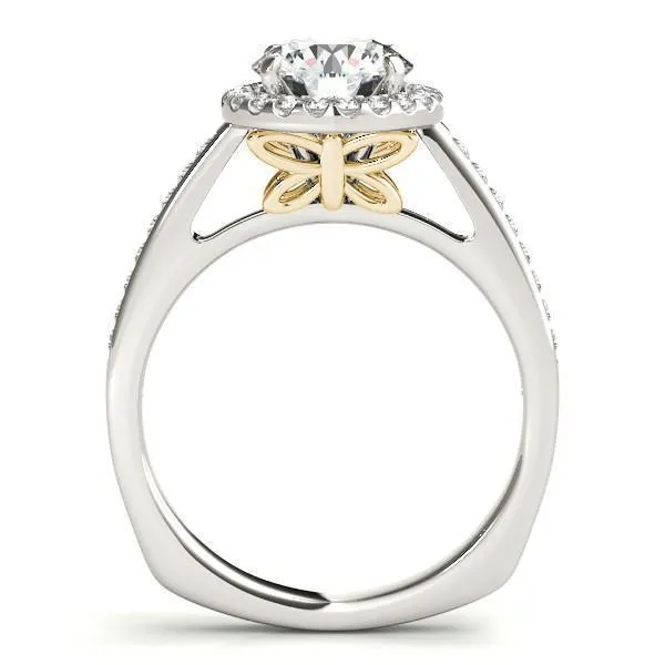 Rings Fire Brilliance Alexis Round Center Stone Cathedral Two Tone Channel Shank Halo Engagement Ring