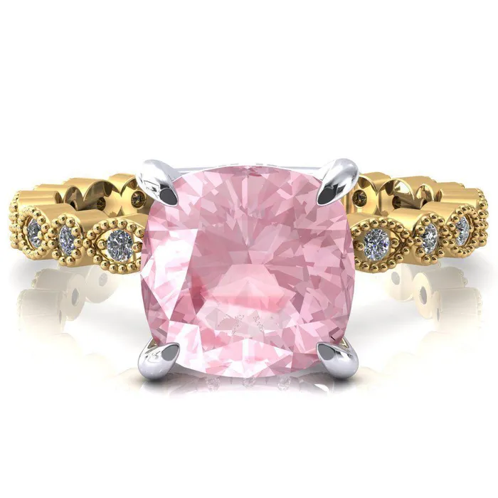 Rings Fire Brilliance Lizette Cushion Pink Sapphire 4 Claw Prong 34 Eternity Milgrain Diamond Shank Engagement Ring Rings Fire Brilliance Lizette Cushion Pink Sapphire 4 Claw Prong 34 Eternity Milgrain Diamond Shank Engagement Ring