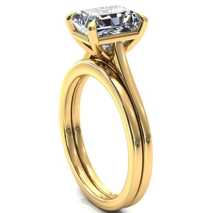 Rings Fire Brilliance Lizzy Radiant Center Stone 4 Claw Prong Cathedral Engagement Ring