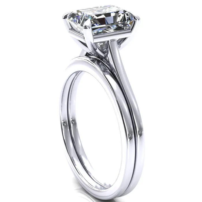 Rings Fire Brilliance Lizzy Radiant Center Stone 4 Claw Prong Cathedral Engagement Ring