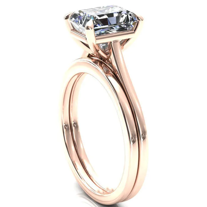 Rings Fire Brilliance Lizzy Radiant Center Stone 4 Claw Prong Cathedral Engagement Ring