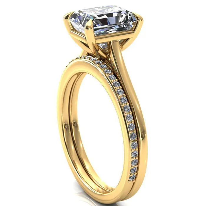 Rings Fire Brilliance Lizzy Radiant Center Stone 4 Claw Prong Cathedral Engagement Ring