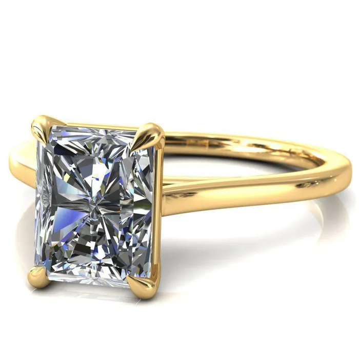Rings Fire Brilliance Lizzy Radiant Center Stone 4 Claw Prong Cathedral Engagement Ring
