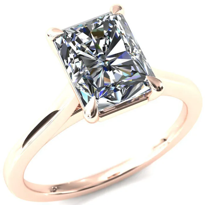 Rings Fire Brilliance Lizzy Radiant Center Stone 4 Claw Prong Cathedral Engagement Ring