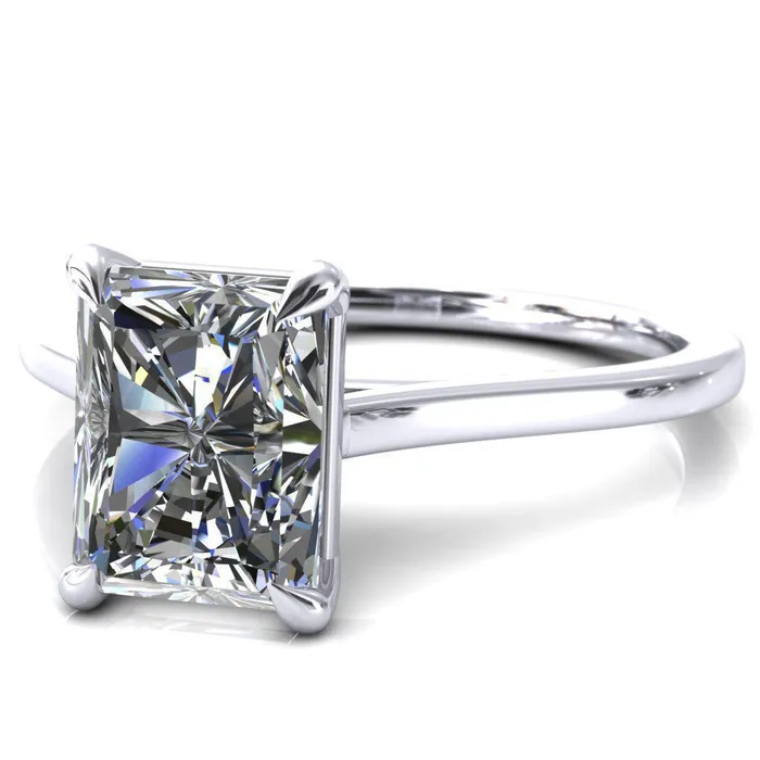 Rings Fire Brilliance Lizzy Radiant Center Stone 4 Claw Prong Cathedral Engagement Ring