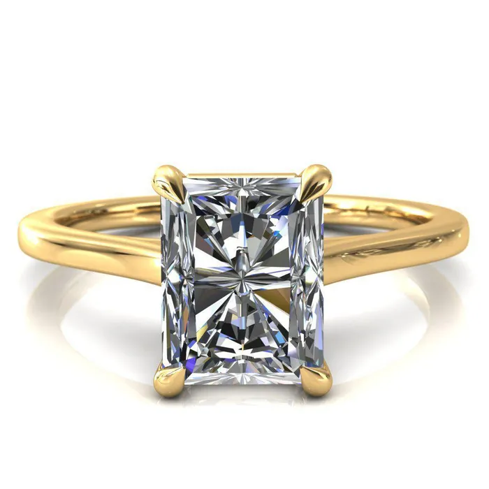 Rings Fire Brilliance Lizzy Radiant Center Stone 4 Claw Prong Cathedral Engagement Ring