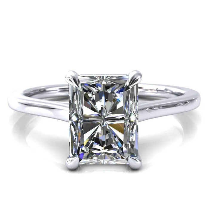 Rings Fire Brilliance Lizzy Radiant Center Stone 4 Claw Prong Cathedral Engagement Ring
