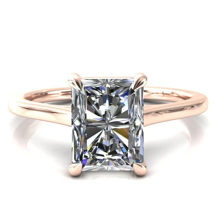 Rings Fire Brilliance Lizzy Radiant Center Stone 4 Claw Prong Cathedral Engagement Ring
