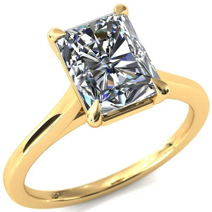 Rings Fire Brilliance Lizzy Radiant Center Stone 4 Claw Prong Cathedral Engagement Ring