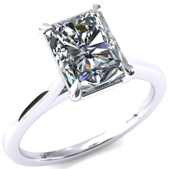 Rings Fire Brilliance Lizzy Radiant Center Stone 4 Claw Prong Cathedral Engagement Ring