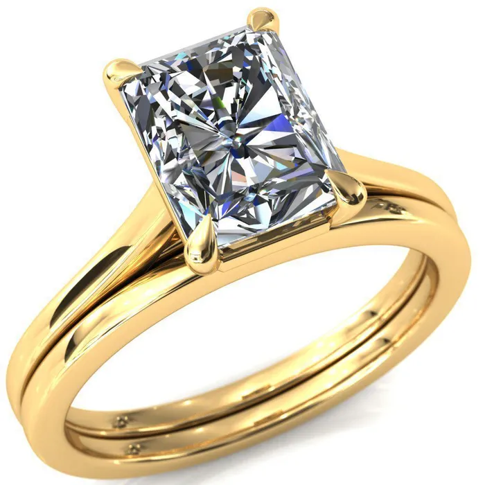 Rings Fire Brilliance Lizzy Radiant Center Stone 4 Claw Prong Cathedral Engagement Ring
