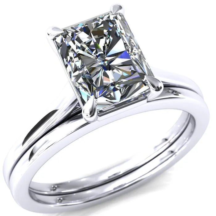 Rings Fire Brilliance Lizzy Radiant Center Stone 4 Claw Prong Cathedral Engagement Ring