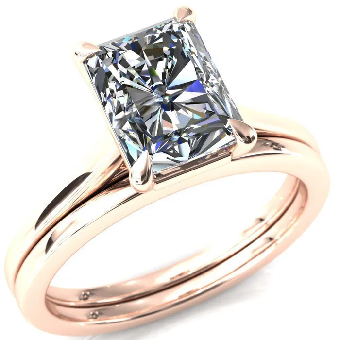 Rings Fire Brilliance Lizzy Radiant Center Stone 4 Claw Prong Cathedral Engagement Ring