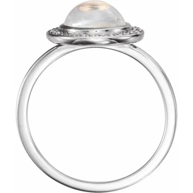 Rings Fire Brilliance Natural Rainbow Moonstone Diamond Halo Ring