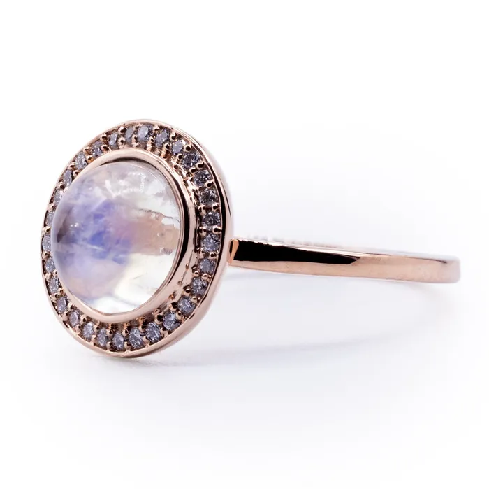 Rings Fire Brilliance Natural Rainbow Moonstone Diamond Halo Ring